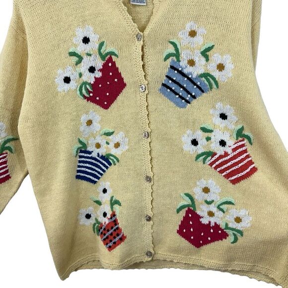 Vintage Talbots Medium Hand Knit Sweater Cardigan Linen Cotton Womens - Picture 10 of 16